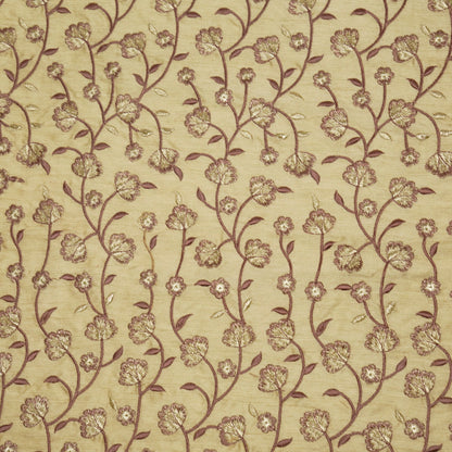 Ismat Beige Dola Silk Embroidered Fabric in Jaal Pattern