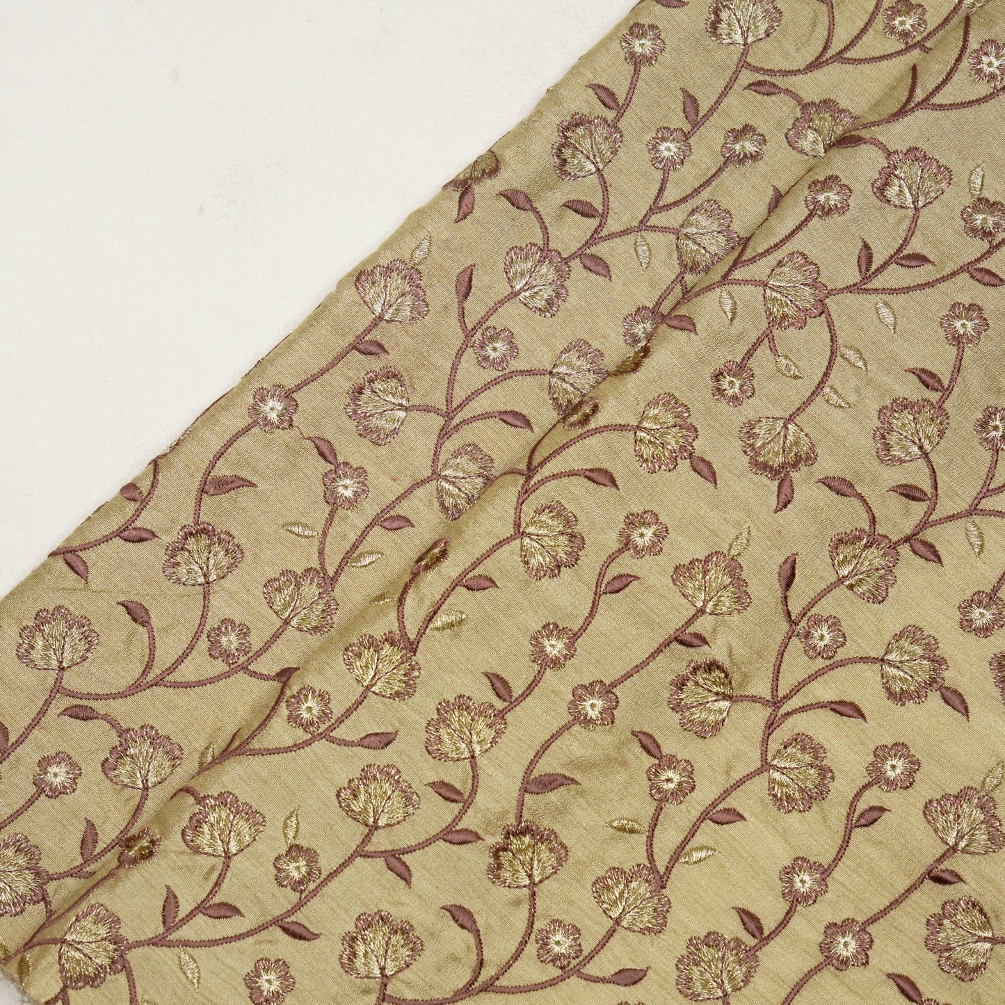 Ismat Beige Dola Silk Embroidered Fabric in Jaal Pattern