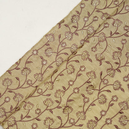 Ismat Beige Dola Silk Embroidered Fabric in Jaal Pattern