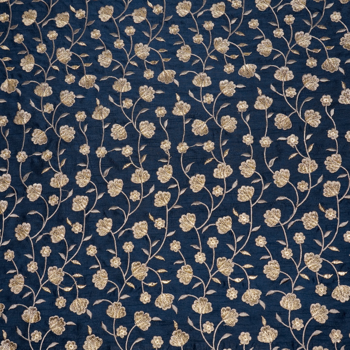 Ismat Navy Blue Dola Silk Embroidered Fabric in Jaal Pattern