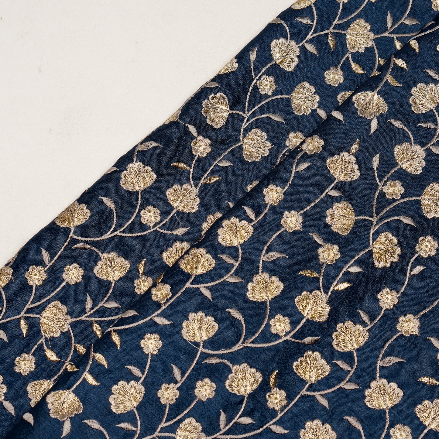 Ismat Navy Blue Dola Silk Embroidered Fabric in Jaal Pattern