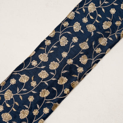 Ismat Navy Blue Dola Silk Embroidered Fabric in Jaal Pattern