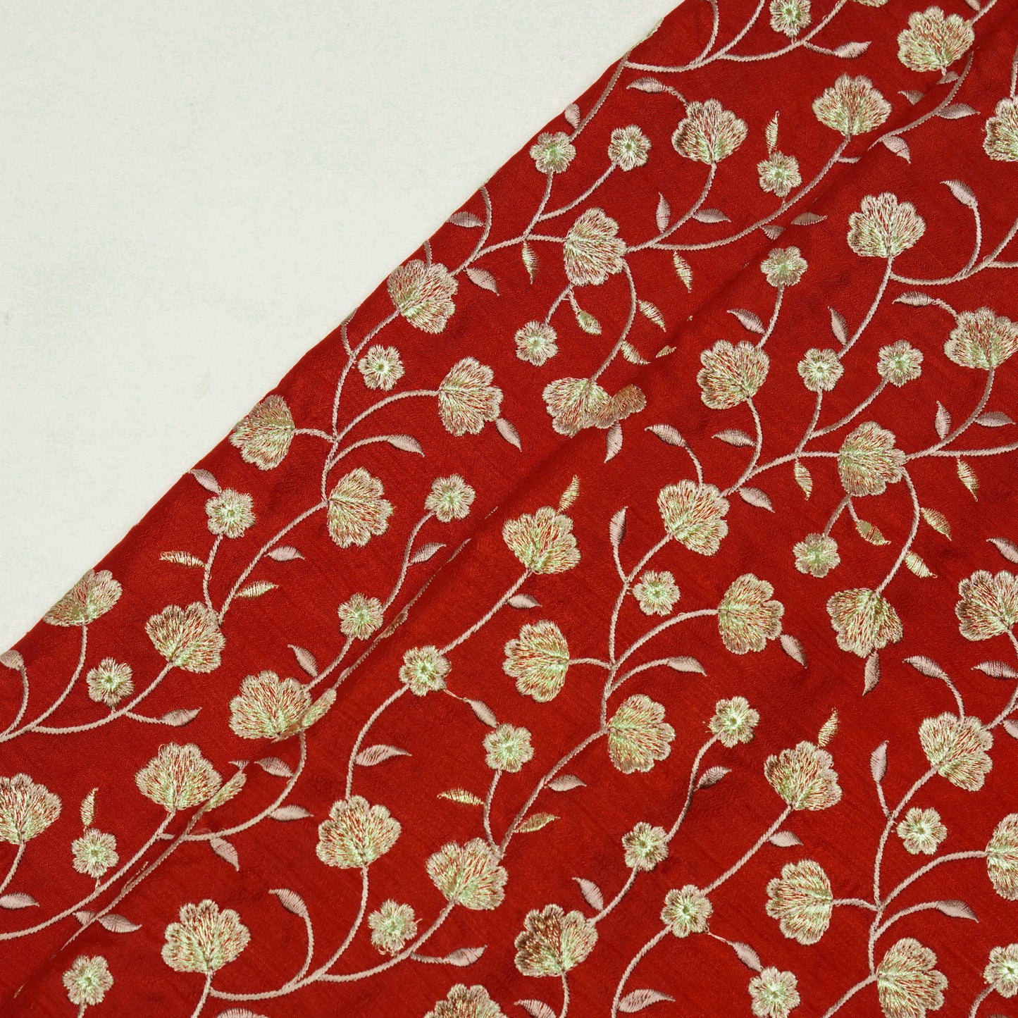 Ismat Red Dola Silk Embroidered Fabric in Jaal Pattern