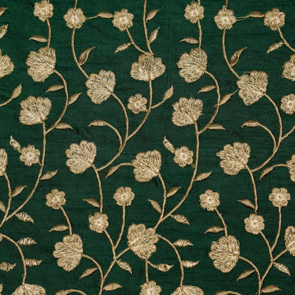 Ismat Bottle Green Dola Silk Embroidered Fabric in Jaal Pattern