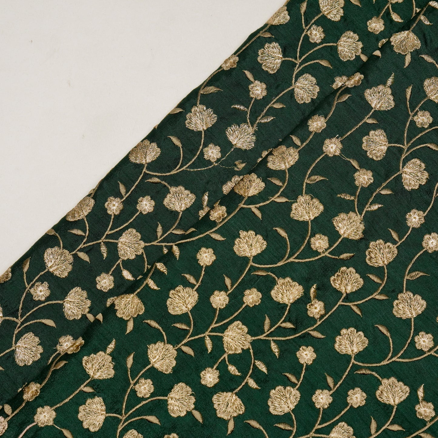 Ismat Bottle Green Dola Silk Embroidered Fabric in Jaal Pattern