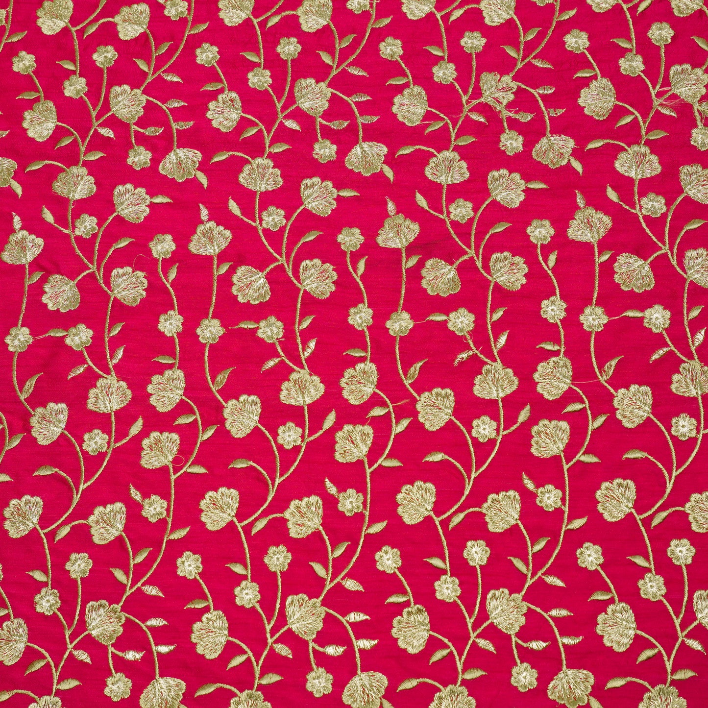 Ismat Fuxia Viscose Raw Silk Embroidered Fabric in Jaal Pattern