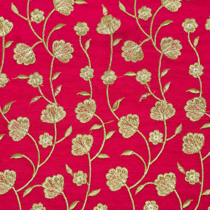 Ismat Fuxia Viscose Raw Silk Embroidered Fabric in Jaal Pattern