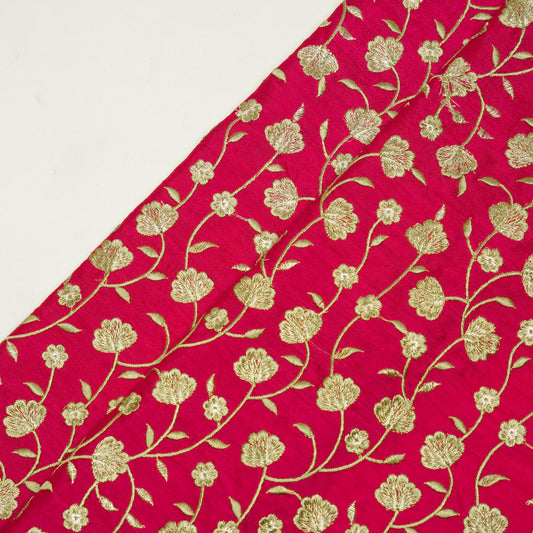 Ismat Fuxia Dola Silk Embroidered Fabric in Jaal Pattern