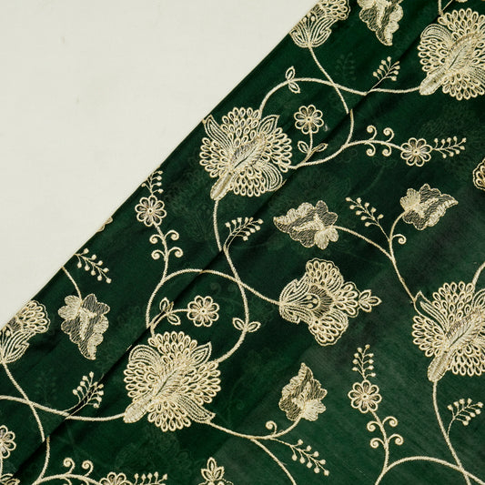 Usma Bottle Green Dola Silk Embroidered Fabric in Jaal Pattern