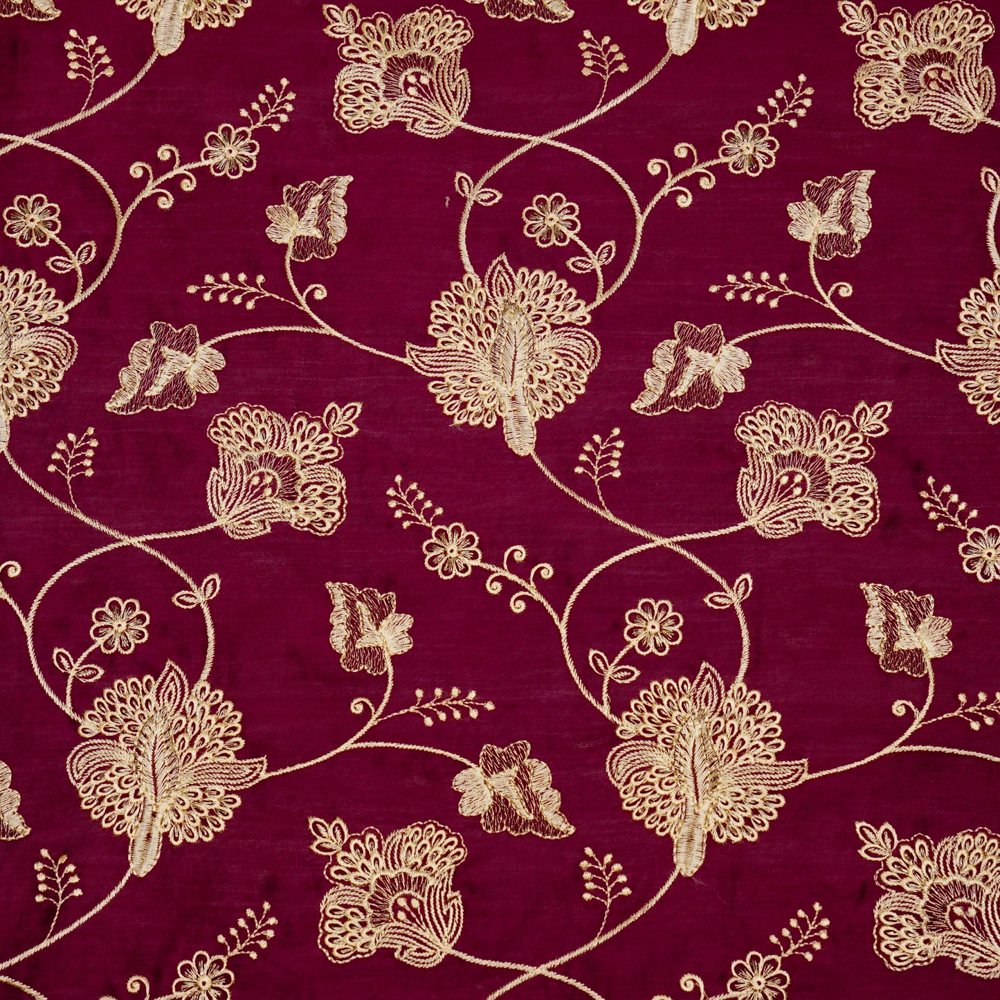 Usma Magenta Dola Silk Embroidered Fabric in Jaal Pattern