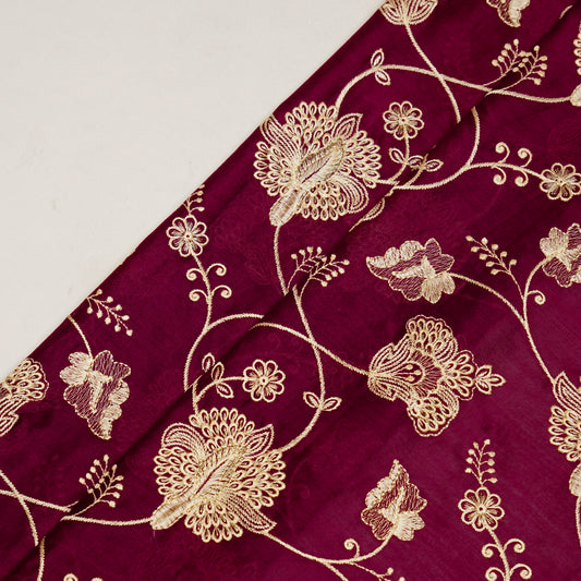 Usma Magenta Dola Silk Embroidered Fabric in Jaal Pattern