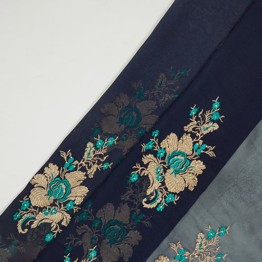Abeer Navy Blue Viscose Georgette Embroidered Fabric in Buta Buti Mixture Pattern