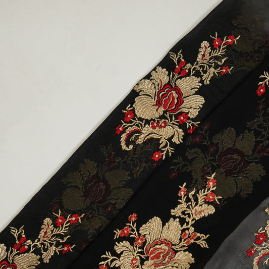 Abeer Black Viscose Georgette Embroidered Fabric in Buta Buti Mixture Pattern