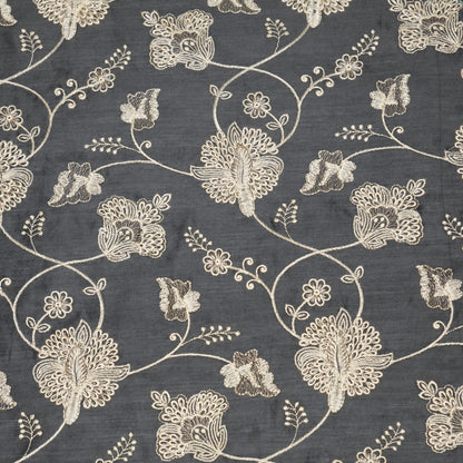 Usma Charcoal Viscose Raw Silk Embroidered Fabric in Jaal Pattern