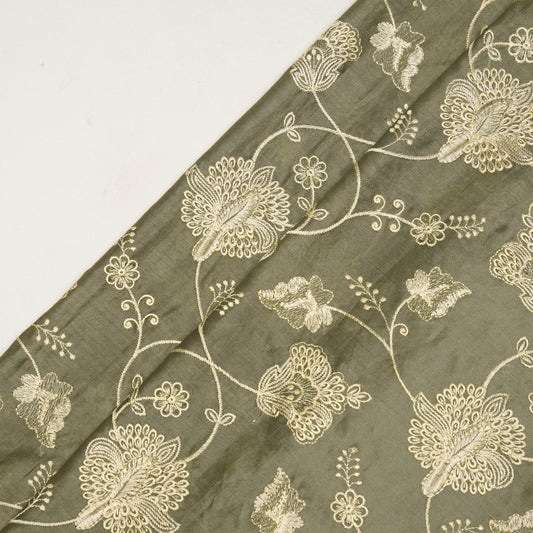 Usma Mouse Viscose Raw Silk Embroidered Fabric in Jaal Pattern