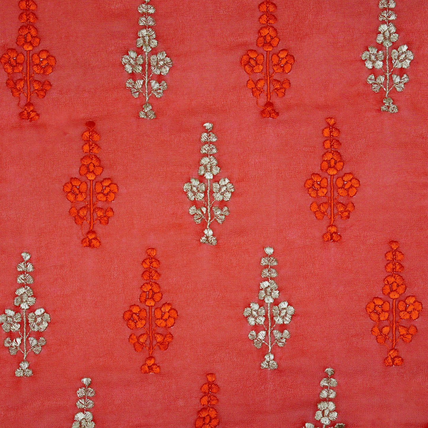 Adiva Red Viscose Georgette Embroidered Fabric in Buta Pattern