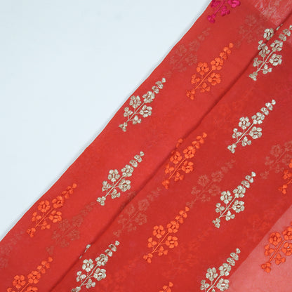 Adiva Red Viscose Georgette Embroidered Fabric in Buta Pattern