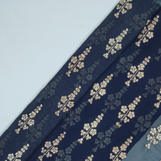 Adiva Navy Blue Viscose Georgette Embroidered Fabric in Buta Pattern