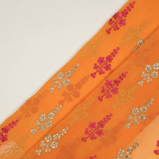 Adiva Mango Viscose Georgette Embroidered Fabric in Buta Pattern