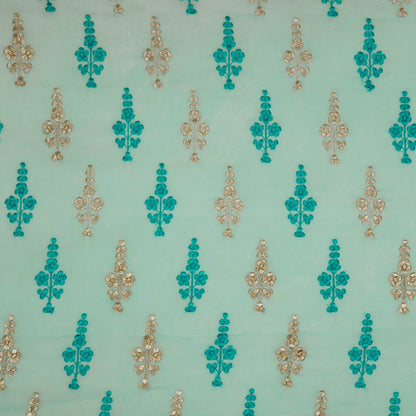 Adiva Turquoise Viscose Georgette Embroidered Fabric in Buta Pattern