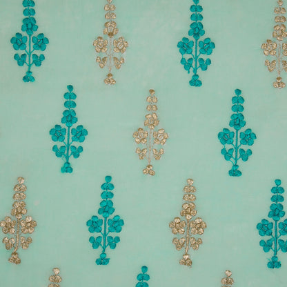 Adiva Turquoise Viscose Georgette Embroidered Fabric in Buta Pattern