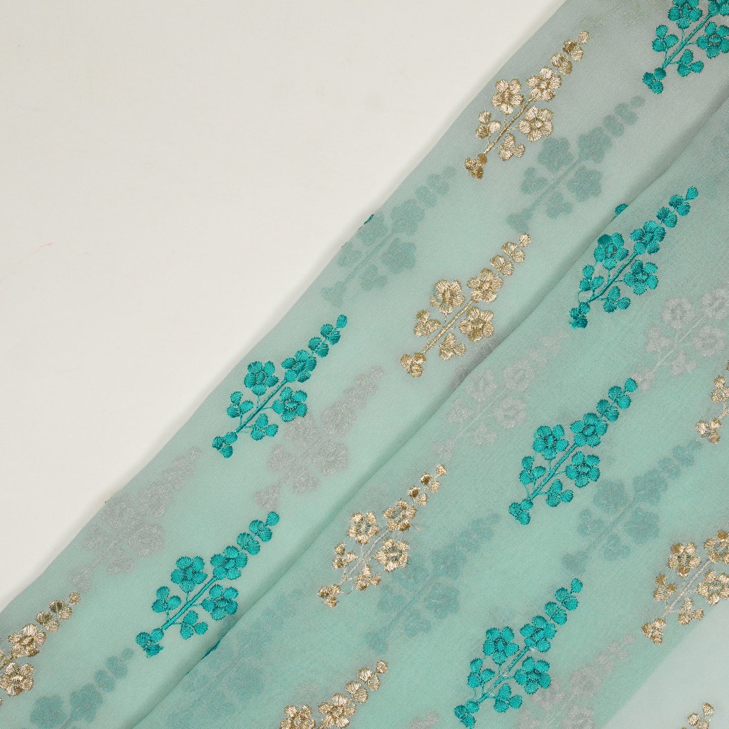 Adiva Turquoise Viscose Georgette Embroidered Fabric in Buta Pattern