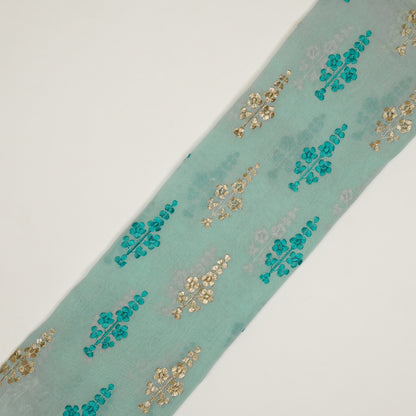 Adiva Turquoise Viscose Georgette Embroidered Fabric in Buta Pattern