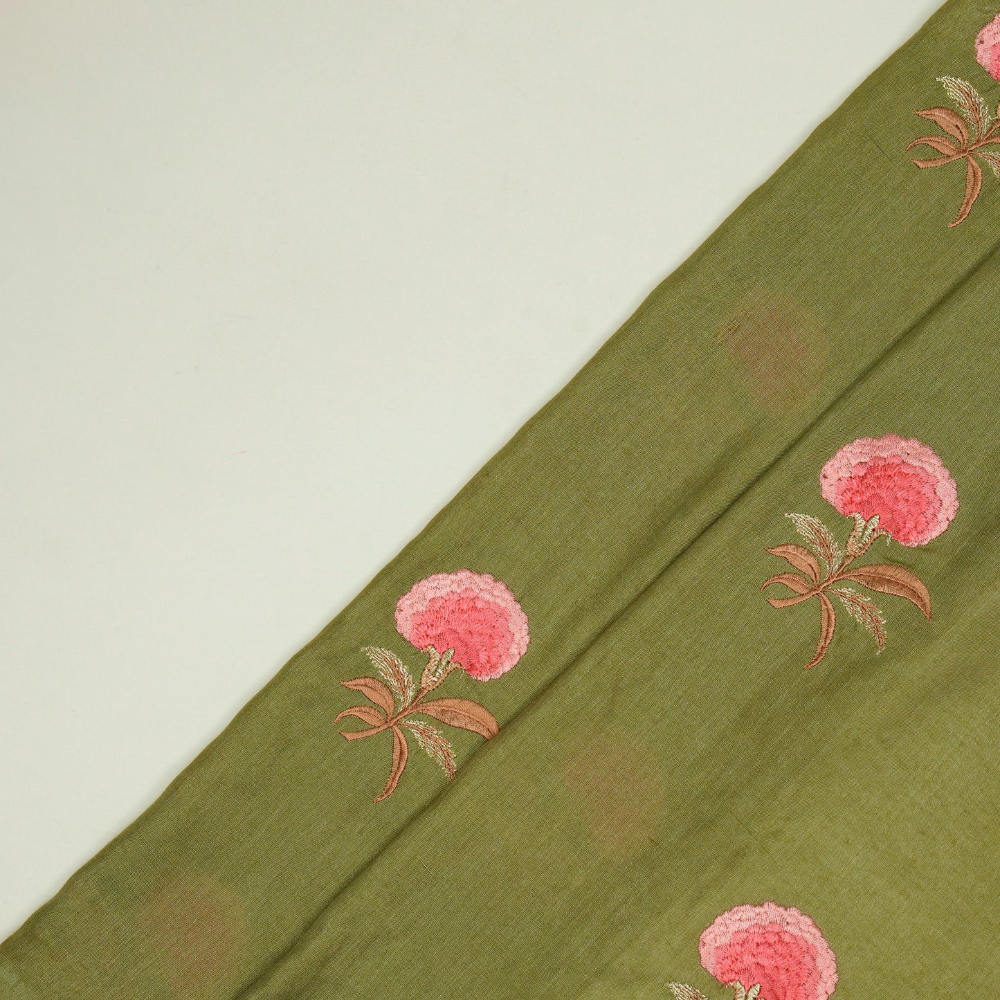 Aarani Olive Chanderi Embroidered Fabric in Buta