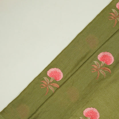 Aarani Olive Chanderi Embroidered Fabric in Buta