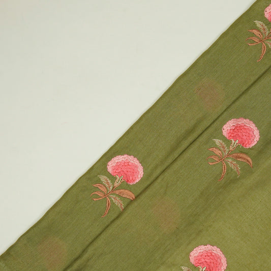 Aarani Olive Chanderi Embroidered Fabric in Buta