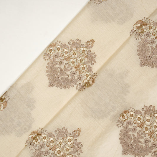 Famya Cream Chanderi Embroidered Fabric in Buta Pattern