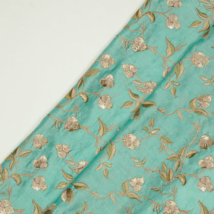 Rahima Turquoise Chanderi Embroidered Fabric in Jaal Pattern