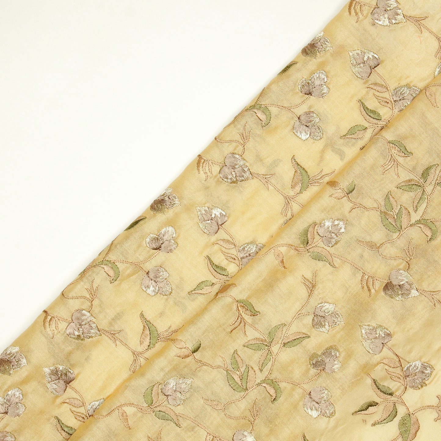 Rahima Beige Chanderi Embroidered Fabric in Jaal Pattern