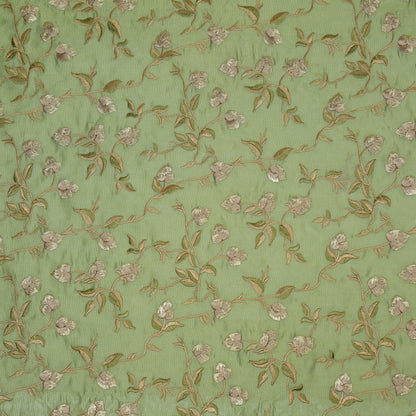 Rahima Sea Green Chanderi Embroidered Fabric in Jaal Pattern