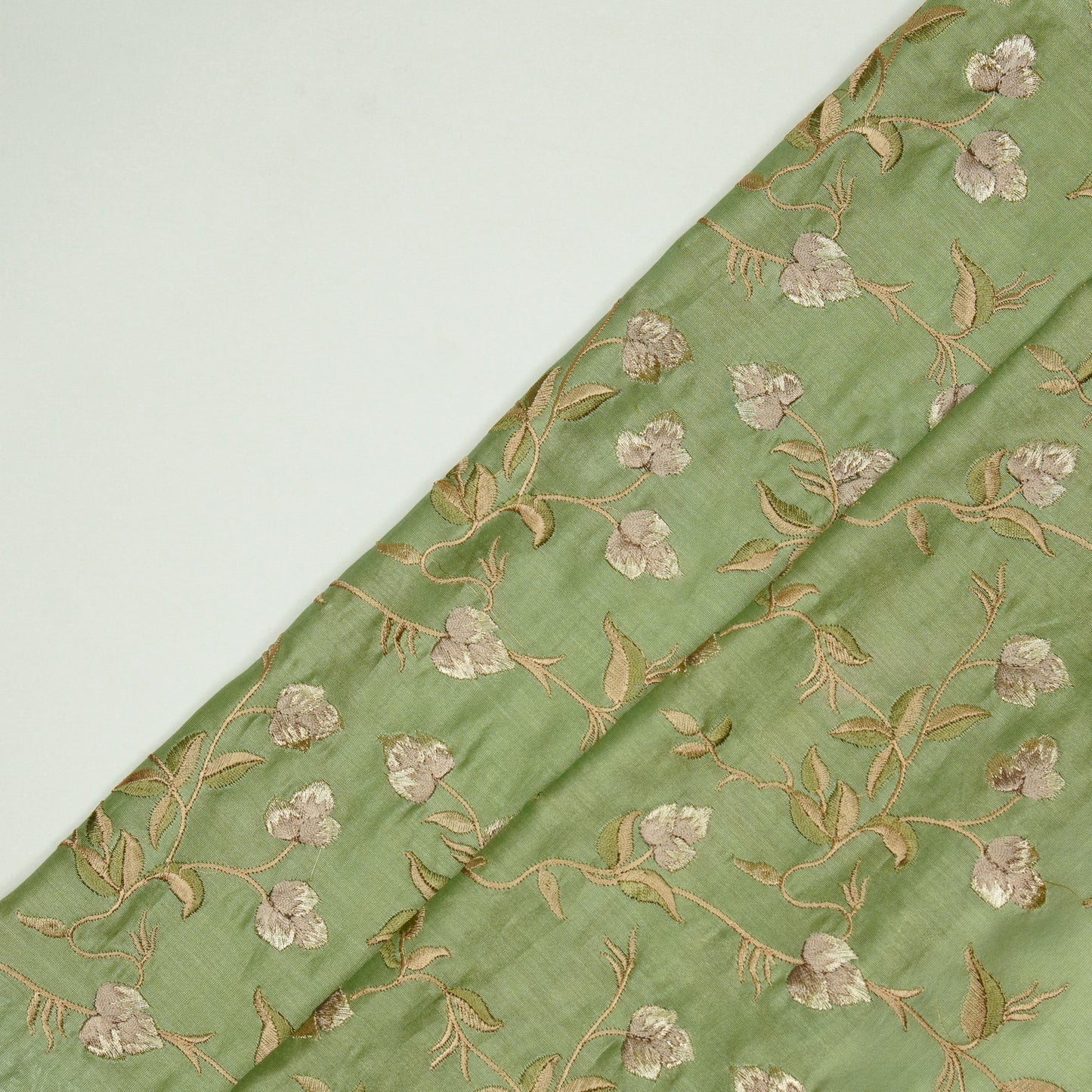 Rahima Sea Green Chanderi Embroidered Fabric in Jaal Pattern