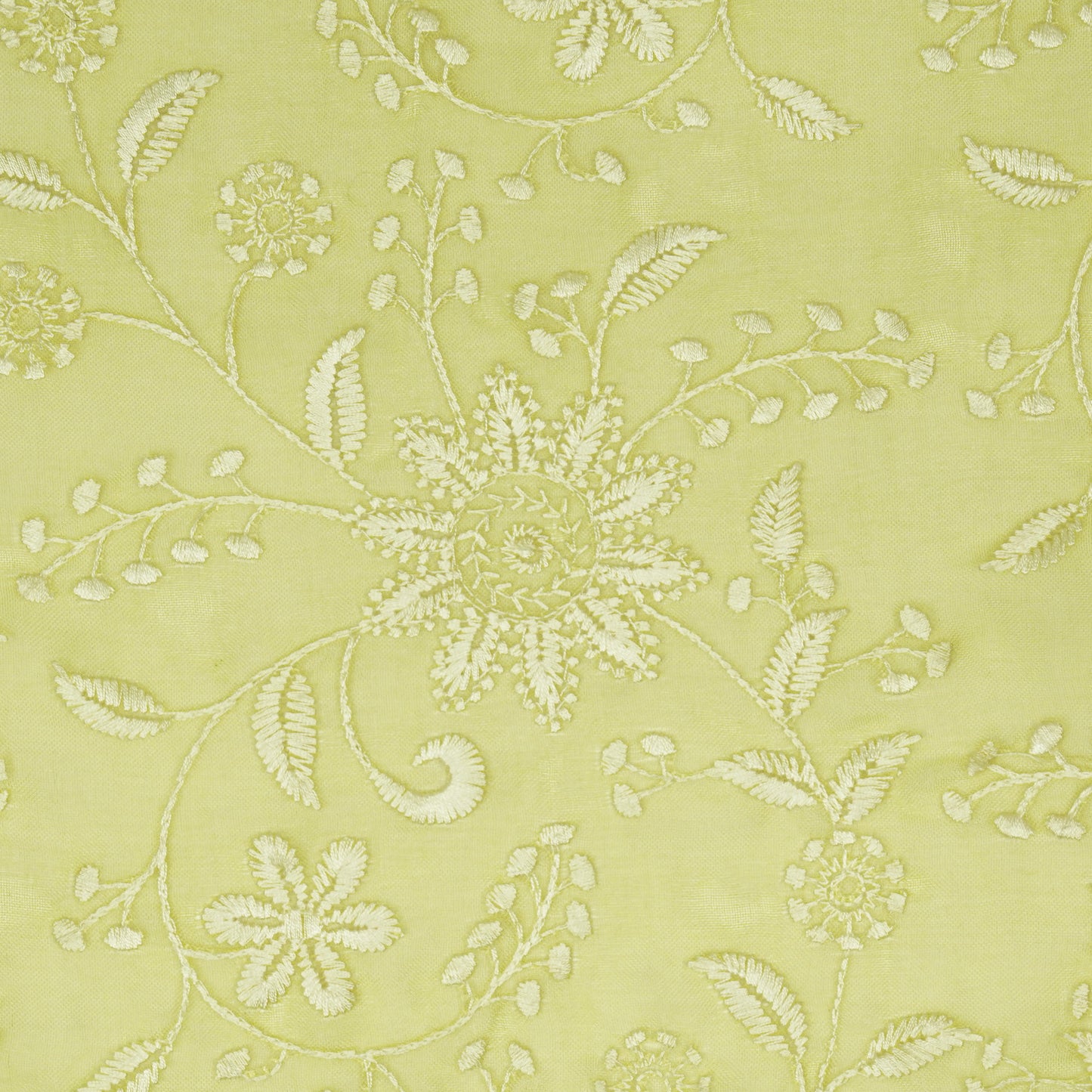 Esita Lemon Viscose Organza  Embroidered Fabric in Jaal Pattern