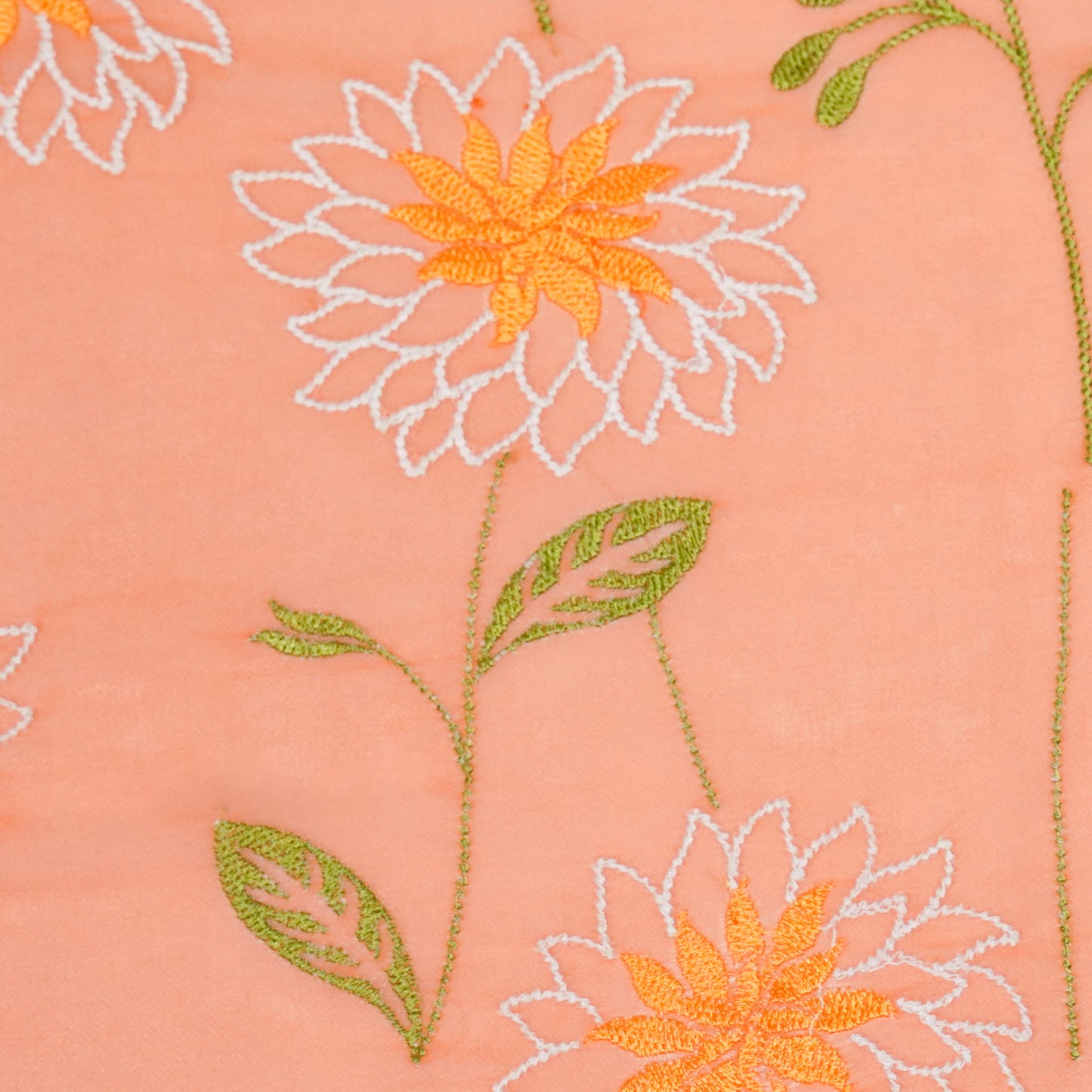 Akila Deep Peach Viscose Georgette Embroidered Fabric in Jaal Pattern