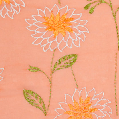 Akila Deep Peach Viscose Georgette Embroidered Fabric in Jaal Pattern