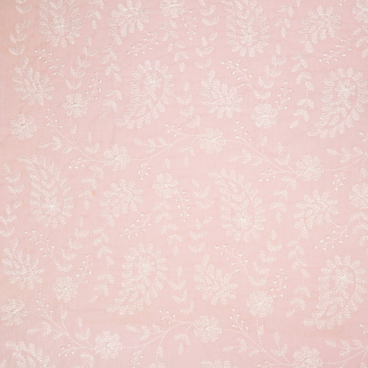 Daania Baby Pink Cotton Embroidered Fabric in Jaal Pattern