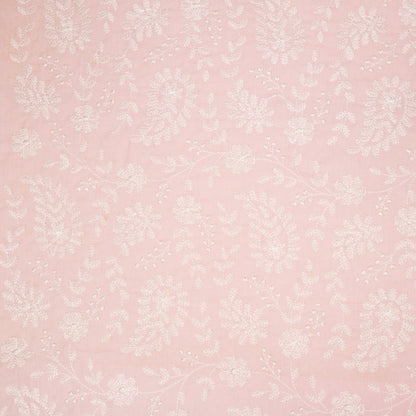 Daania Baby Pink Cotton Embroidered Fabric in Jaal Pattern