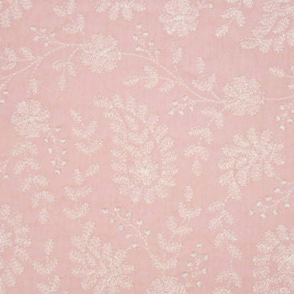 Daania Baby Pink Cotton Embroidered Fabric in Jaal Pattern