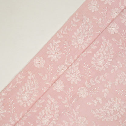 Daania Baby Pink Cotton Embroidered Fabric in Jaal Pattern