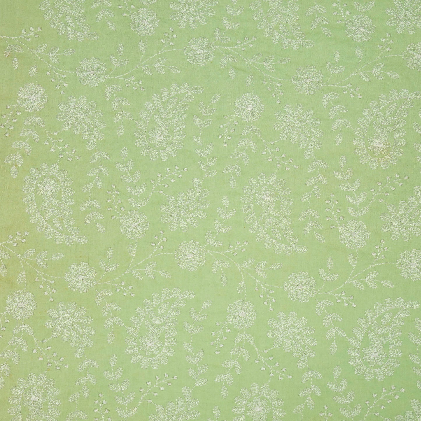 Daania Light Sea Green Cotton Embroidered Fabric in Jaal Pattern