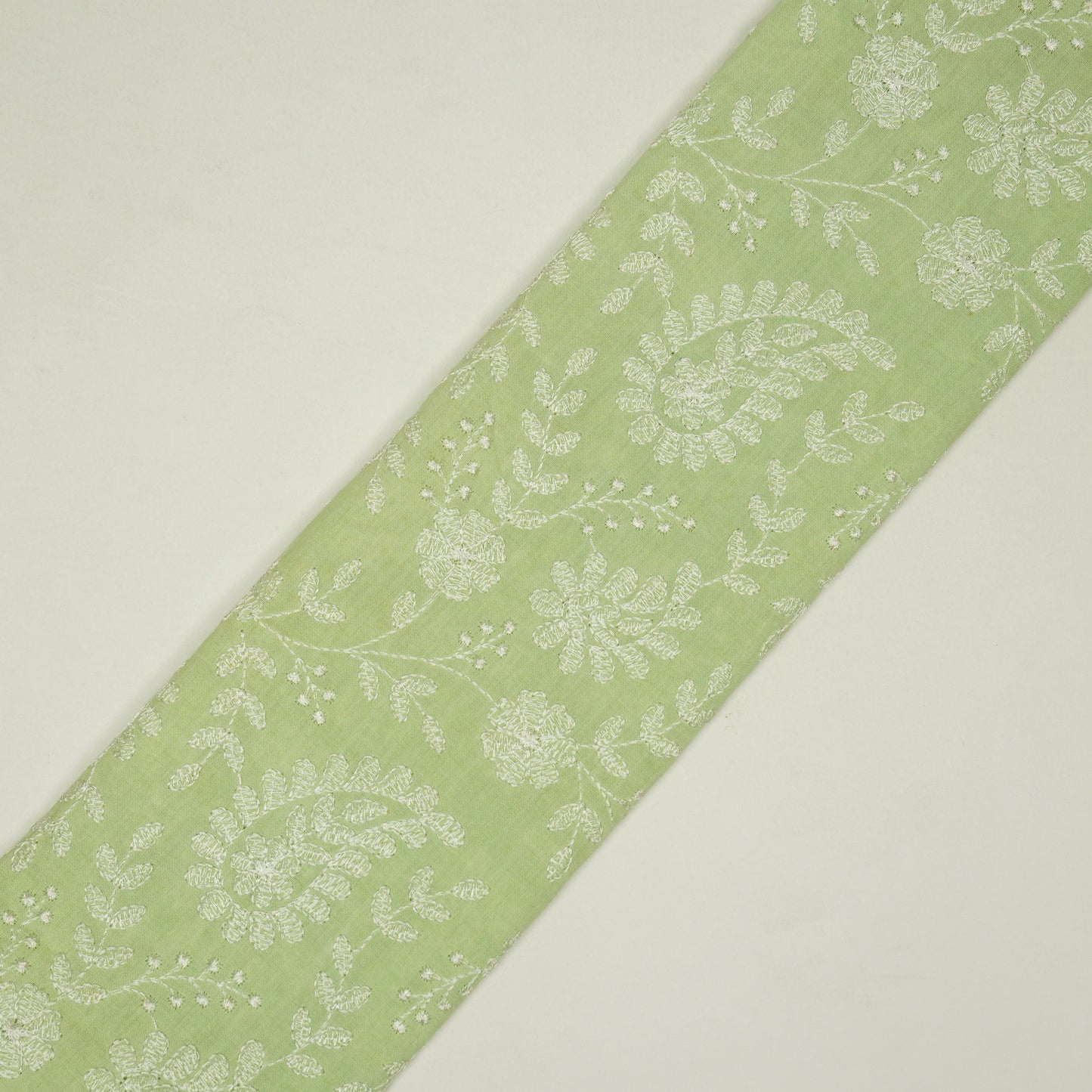 Daania Light Sea Green Cotton Embroidered Fabric in Jaal Pattern