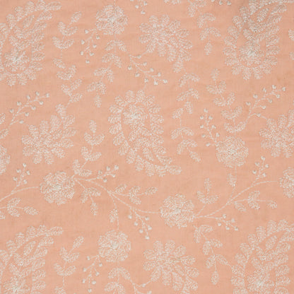 Daania Peach Cotton Embroidered Fabric in Jaal Pattern