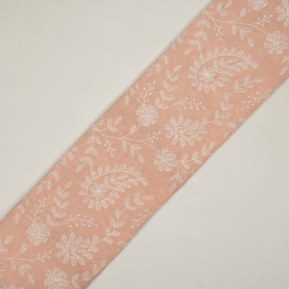 Daania Peach Cotton Embroidered Fabric in Jaal Pattern