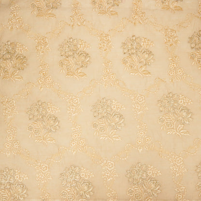 Nurul Beige/Cream Chanderi Embroidered Fabric in Jaal Pattern