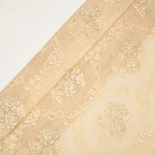 Nurul Beige/Cream Chanderi Embroidered Fabric in Jaal Pattern