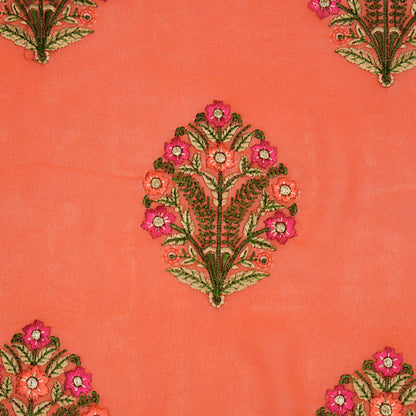 Ifra Dusky Fuxia Viscose Georgette Embroidered Fabric in Buta Pattern