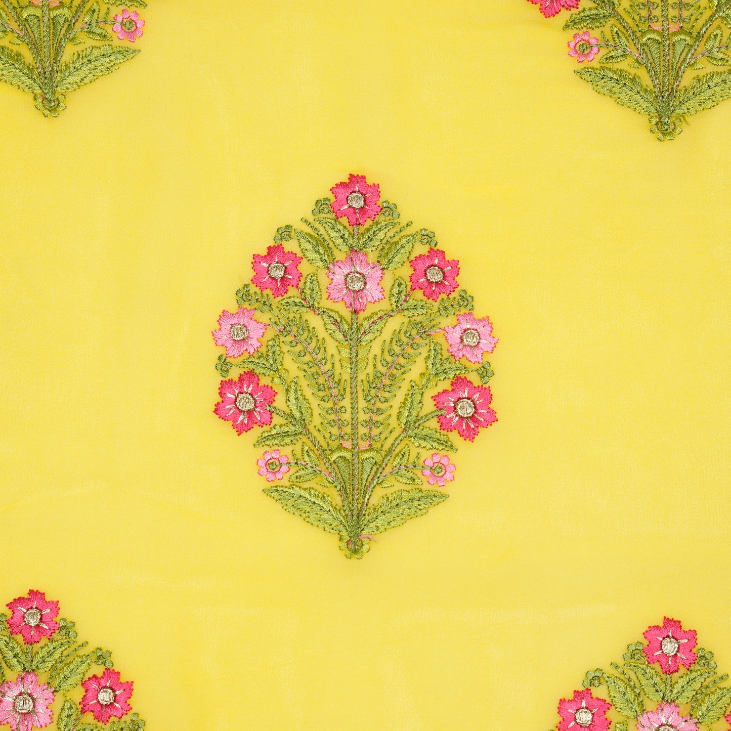 Ifra Lemon Viscose Georgette Embroidered Fabric in Buta Pattern